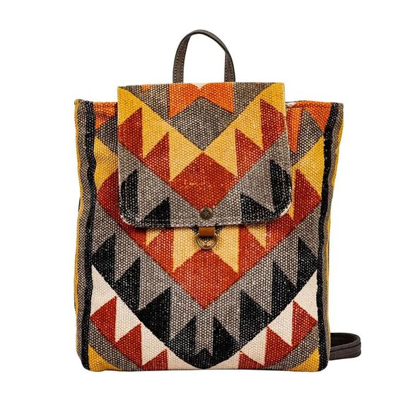 Myra Bag Handmade Eagle Backpack Upcycled Canvas & Cowhide Leather - Picture 1 of 11